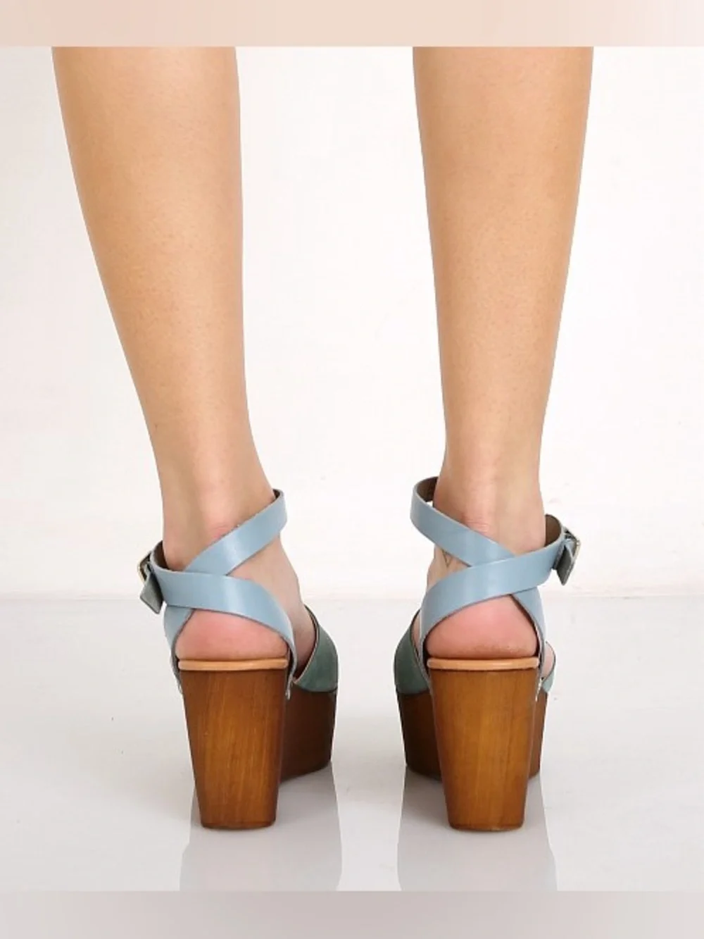 Seychelles Forward Seafoam Suede Wood Platform Wedge Sandals Size 6